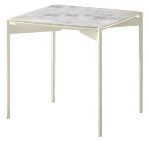 Tavolino Design Twist 55x55xH35cm, Top Marmo Calacatta, Base Bianco, Materiale Ceramica e Metallo