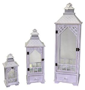 Set 3 Lanterne in Legno in Metallo sbiancato quadro