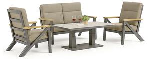 Set 4 Pezzi Salotto da Giardino 4 Posti Kea con Divano 2 Poltrone Reclinabili e Tavolino Piano in Vetroceramica in Alluminio Verniciato Grigio