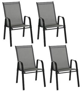 Set 4 Sedie da Giardino Impilabili 54x75,5x95 cm con Braccioli in Metallo e Tessuto a Rete Grigio