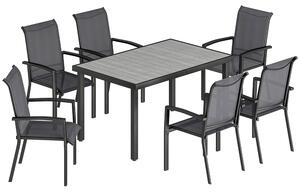 Set 7 Pezzi da Giardino con Tavolo a 2 Sezioni e 6 Sedie Impilabili in Texteline Grigio