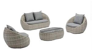 Set 4 Pezzi Salotto da Giardino 4 Posti Santorini con Divano 2 Poltrone e Tavolino in Polyrattan Grigio