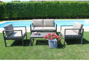 Set Salotto da Giardino Divano 2 Poltrone e Tavolino con Cuscini in Alluminio Taupe