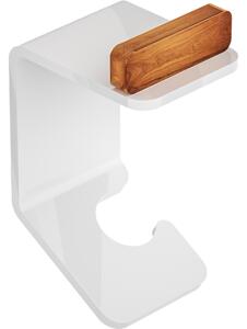 Appendino, porta Accappatoi e Asciugamani in plexiglass e Teak fissaggio con adesivo ad alta tenuta 3M BRIGHT Dimensioni 9x8,5x h 8,5 cm stile moderno bianco