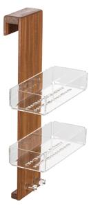 Porta oggetti per doccia Dimensioni 25x15,5xh 50 cm con doppio gancio e doppia vaschetta interna in plexiglass e struttura portante in teak
