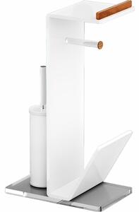 Piantana Porta rotolo/Porta scopino / porta riviste da terra in plexiglass BRIGHT Dimensioni 33x20xh 55 cm colore trasparente con inserti in Teak colore Bianco