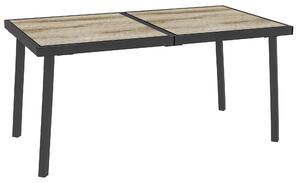 Tavolo da Giardino 145x85x72 cm con Piano Effetto Legno in Plastica PSPC e Acciaio Grigio