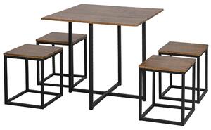 Set Tavolo e 4 Sgabelli da Giardino in Metallo e Legno MDF