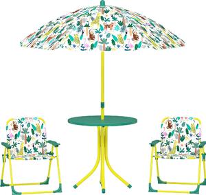 Set Tavolo e Sedie per Bambini con Ombrellone per Esterno in Acciaio Verde