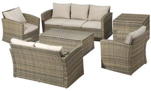Set Salotto da Giardino 2 Divani 2 Poltrone Tavolino e Tavolo Contenitore in Rattan Beige