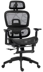 HOMCOM Sedia da ufficio, sedia da scrivania ergonomica con rivestimento in rete, regolabile, su ruote, con braccioli, poggiatesta, Nero | Aosom Italy