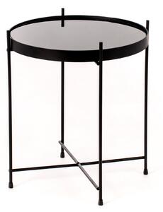 Tavolino da Giardino Ø38x43 cm in Metallo Top in Vetro Nero