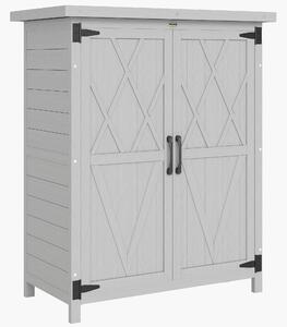 Outsunny Armadio da Giardino in Legno per Attrezzi, con 4 Ripiani 2 Porte, 75x40x90 cm, Grigio | Aosom Italy