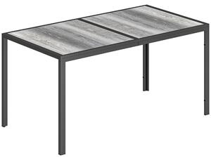 Tavolo da Giardino 4-6 Persone 150x80x74 cm con Piano Effetto Legno in Acciaio e Plastica Grigio e Nero
