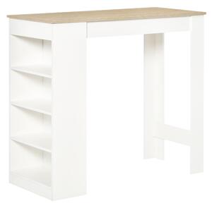HOMCOM Tavolo da bar per 2 persone, con 4 ripiani aperti, 115x50x102,7cm, bianco e legno naturale | Aosom Italy