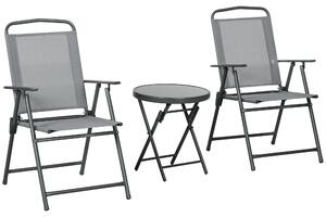 Set Tavolino e 2 Sedie Pieghevoli da Giardino in Metallo Grigio Chiaro