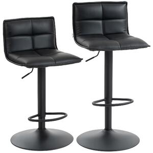 HOMCOM Set di 2 sgabelli da bar, sgabelli regolabili in altezza con seduta girevole in PU 44 x 45 x 85-106 cm nero | Aosom Italy