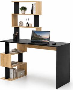 Scrivania con Libreria 120x60x148 cm Ripiani con Struttura Geometrica in Legno Nero e Quercia