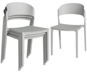 Set 4 Sedie da Giardino Impilabili Struttura in PP Grigio Chiaro