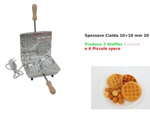 Biscottiera elettrica Rettangolare 2 PZ Waffle tondo e 6 piccole Sfere Dimensioni 14x17,5x h 11 cm 600 Watt 3,0 kg Spessore cialda mm 10+10