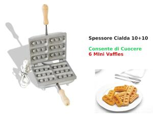 Biscottiera elettrica Rettangolare waffle 6PZ sei mini waffles e mini Gaufres Dimensioni 14x17,5x h 11 cm 600 Watt 3,0 kg