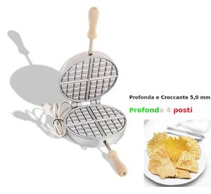 Biscottiera elettrica tonda profonda Tradizionale 4 posti, friabili e croccanti 23,5x19x h 11 cm 600 Watt 3,0 kg Spessore cialda mm 5,0 cialda tonda, sottile e croccante
