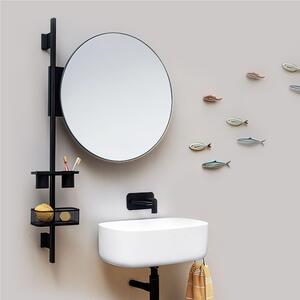 Composizione da Bagno Di Design Specchio, Appendino , Portaoggetti Linea PROP h 84 cm Specchio orientabile Nero opaco RAL 9016