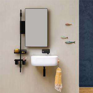Composizione da Bagno Di Design Specchio Rettangolare, Appendino , Portaoggetti Linea PROP h 84 cm Specchio orientabile Nero opaco RAL 9016