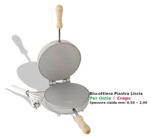 Biscottiera elettrica tonda per Ferratelle con piastra liscia per Ostie e Crepes Dimensione 23,5x19x h 11 cm 600 Watt 3,0 kg Spessore Creps mm: 0,50 ~ 2,00