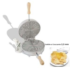 Biscottiera elettrica tonda sottile 4 posti 23,5x19x h 11 cm 600 Watt 2,5 kg Spessore cialda mm 2,50 cialda tonda, sottile e croccante
