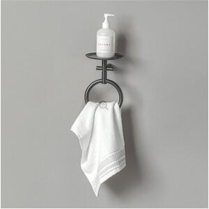 Porta salviette ad Anello Circolare con mensola rotonda Diametro 14, 5cm Linea BUCK Nero opaco RAL 9011