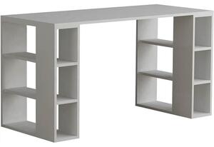 Scrivania Tavolo con Gambe Libreria 140x60x75 cm 6 Scomparti Laterali in Legno Bianco