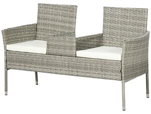Divanetto per Esterni 2 Posti con Tavolino da Caffè 137x59x82 cm in Acciaio e Rattan PE Grigio e Crema