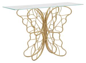 Consolle in metallo dorato con piano in vetro BUTTERFLY Dimensioni 114x40,5x80 cm - Peso 12 kg Vetro temperato a specchio telaio oro