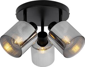 QAZQA - Faretto da soffitto Art Deco nero con vetro fumé rotondo a 3 luci orientabili - Laura I Soggiorno I Camera da letto - Rotondo - LED adatto E27