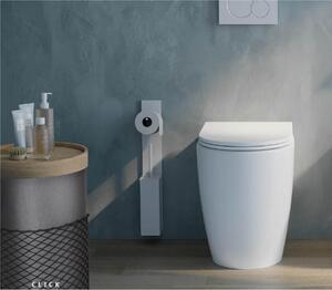 Portarotolo, Portascopino con fascia di fissaggio biadesivo e magnetico CLICK dimensioni 80x129x h 600 mm Configurazione provvista di sistema adesivo per superfici piane e lisce Bianco