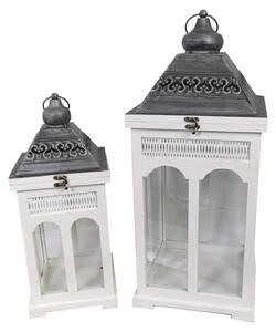 Set 2 Lanterne in Legno in Metallo bianco argento quadro