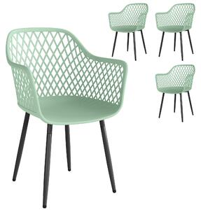 Set 4 Sedie da Giardino 56x51x84 cm con Schienale Diamantato e Braccioli in Metallo e PP Verde