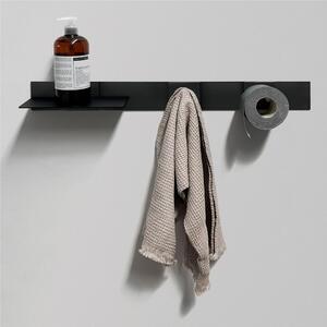 Composizione Mensola, Gancio, Portarotolo con fascia di fissaggio biadesivo e magnetico CLICK dimensioni 60x129x h 2 mm Configurazione provvista di sistema adesivo per superfici piane e lisce nero
