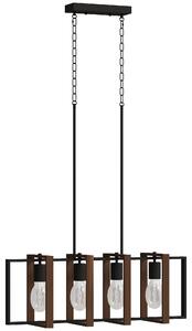 Lampadario a Sospensione Rustico 80x21x90-130 cm con 4 Cornici Girevoli e Catena Regolabile Nero e Marrone