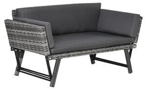 Divano da Giardino 2 Posti con Imbottitura e Braccioli Ribaltabili 129x63x67 cm in Rattan Grigio