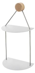 Mensola da Muro Doppia in Alluminio con cilindro in legno Rovere Dimensioni 22x14x h 36 cm Linea RING Bianco opaco RAL 9016