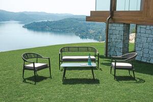 Set Salotto da Giardino Divano 2 Poltrone e Tavolino Milano In Alluminio Antracite con Cuscini Grigio Chiaro