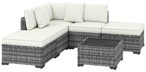 Set 6 Pezzi >Salotto da Giardino con Divano Modulare Tavolino e Cuscini in Rattan e Acciaio Grigio