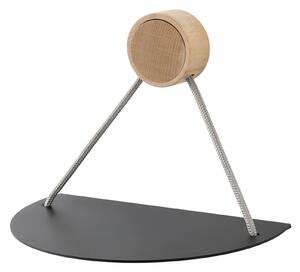 Mensola da Muro singola in Alluminio con cilindro in legno Rovere Dimensioni 22x14x h 36 cm Linea RING nero opaco RAL 9011
