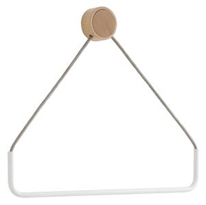 Porta asciugamani Triangolare con cilindro in legno Rovere Fissaggio anche biadesivo 32x6xh20 cm Linea RING Bianco opaco RAL 9011