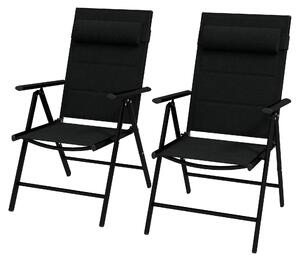 Set 2 Sedie Pieghevoli con Schienale Reclinabile e Poggiatesta 54x67x108 cm in Alluminio e Poliestere Nero