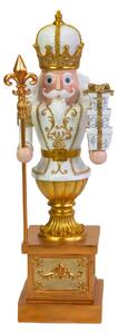 Soldatino Schiaccianoci in resina con regali bianco e oro cm 43x36,5xh124,5