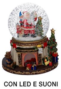 Palla di vetro con Led in Resina babbo natale con musica cm Ø16,5xh20