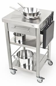 Carrello da cucina in acciaio inox con cassetto due piani ,dimensioni 50x50x h 90 cm peso 28 kg dimensioni cassetto 36x33xh 8,5 con tagliere in acciaio inox